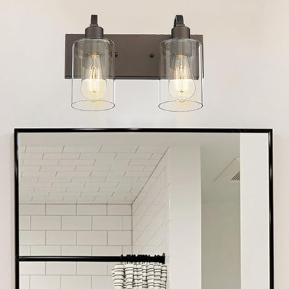 Emliviar Vanity Light for Bathroom - 2-Light Wall Sconce Lighting in Oil Rubbed Bronze Finish with Clear Glass, YCE237B-2W ORB