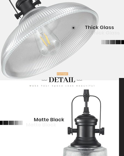 Black Glass Pendant Lights Kitchen Island, 12in, Modern Kitchen Pendant Lights Fixture, Farmhouse Pendant Lighting for Dining Room Bedroom Bar Sink, 2 Pack