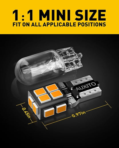 AUXITO 194 LED Light Bulb Amber Yellow 168 2825 W5W T10 Wedge 14-SMD LED Replacement Bulbs for Car Dome Map Door Courtesy License Plate Parking Light, Pack of 10