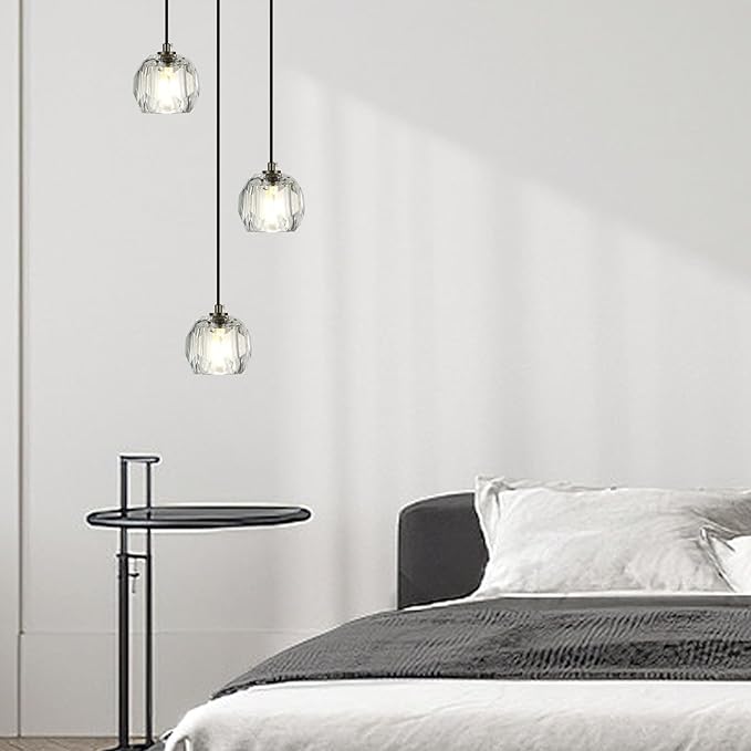Modern Crystal Pendant Light Fixtures, Round Black LED Ceiling Hanging Lamps, Raindrop Crystal Chandelier for Bedroom, Dining Room Kitchen Island Bathroom