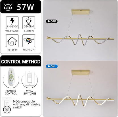Modern LED Pendant Light Spiral Adjustable Hanging Lamp Gold 47.2 Inch DIY Kitchen Island Lighting 3-Color LED Dining Room Light Fixture with Soft Silicone Lamp Strip
