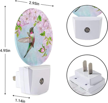EKOBLA Hummingbird Plug-in Night Light, Spring Bird & Cherry Blossom LED Nightlight with Auto On/Off Sensor for Kids, Seniors & Bedroom Decor