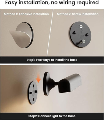 PopoIron Wall Sconce with 7500mAh Rechargeable Battery LED Wall Light for Bedroom with Remote Control, 3 Colors Wireless Wall Lamp 360° Rotation Dimmable Brightness with 15 RGB Colors,Black,1 Pack