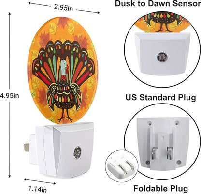 EKOBLA Thanksgiving Plug-in Night Light, Turkey & Fall Maple Leaf LED Nightlight with Auto Sensor, 0.5W Sleep Friendly