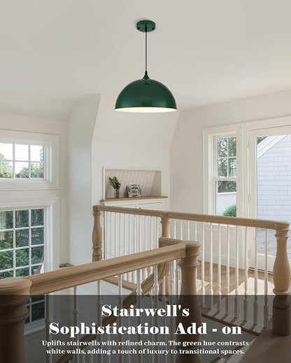 Green Pendant Lights Kitchen Island 2 Pack, 14 Inch Large Dome Pendant Light, Green Farmhouse Pendant Light, Island Pendant Lights for Kitchen, Dining Room