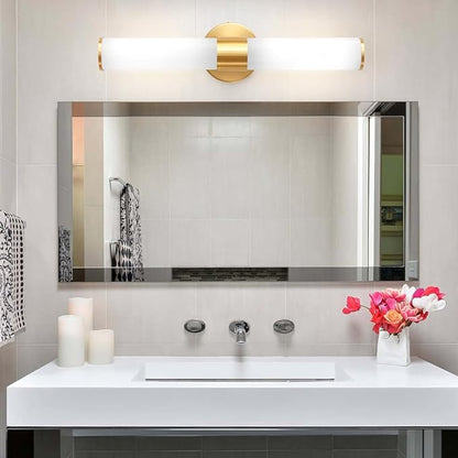 Gold Bathroom Light Fixtures, Vanity Lights for Mirror with Milk Glass Shade, 20 Inch Up and Down Wall Sconces for Bathroom Bedroom Living Room Hallway - Bulb Not Included