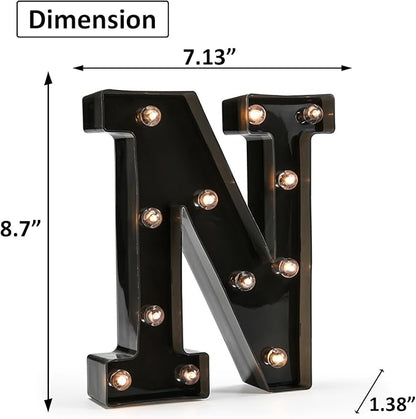 OYCBUZO Light Up Black Alphabet Marquee Letters Sign LED Marquee Number Lights Sign for Night Light Home Bar Christmas Lamp Birthday Party Wedding Decoration N