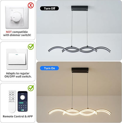 ORANOOR Modern LED Pendant Lights, Dimmable 39in Linear Wave LED Chandelier Lighting, Black Dining Room Hanging Light Fixtures Kitchen Island Linear Pendant Light for Dining Table (4200lm,Upgraded)