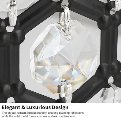 Lxybcce Black Crystal Ceiling Light Fixture - Modern Semi Flush Mount Ceiling Chandelier Lighting for Kitchen, Dazzling Prism Chandelier for Bedroom, Bathroom, Dining Room, 5 Light, 16 in