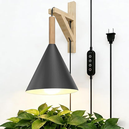 Hanging Grow Lights for Indoor Plants, 20W Full Spectrum Plant Lamp with Timer, Adjustable Height, Wall-Mounted 3000K Growlight with 14.5 ft Power Cord, for Greenhouse, Garden, Large Plants (Black)