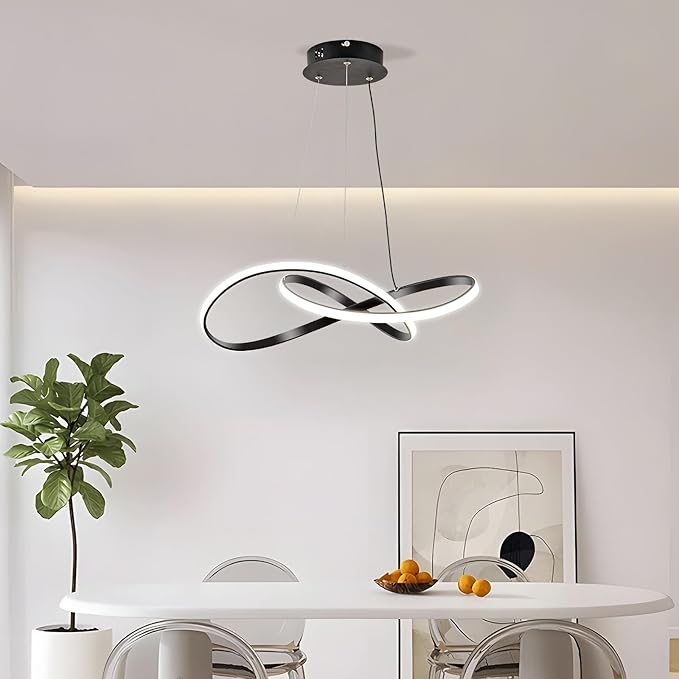Modern LED Pendant Light Fixture，Black Contemporary Ceiling Hanging Fixture with Irregular Ring Lights for Dining Living Room Bedroom Kitchen Island Cafe（4000K，Neutral Light ）