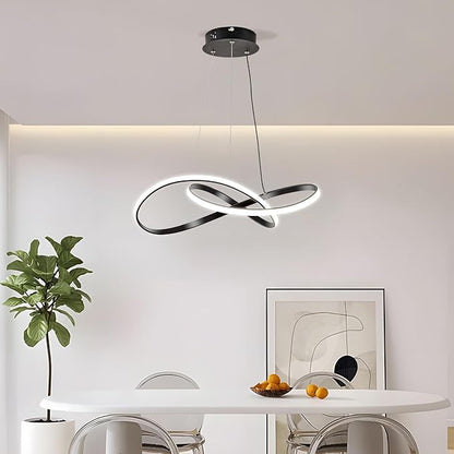 Modern LED Pendant Light Fixture，Black Contemporary Ceiling Hanging Fixture with Irregular Ring Lights for Dining Living Room Bedroom Kitchen Island Cafe（4000K，Neutral Light ）