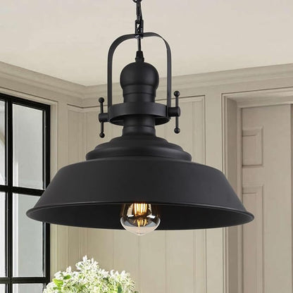 14" Farmhouse Pendant Light, Industrial Rustic Hanging Light Fixture with Matte Black Finish for Kitchen Island, Dining Room, Barn, Metal Dome Shade