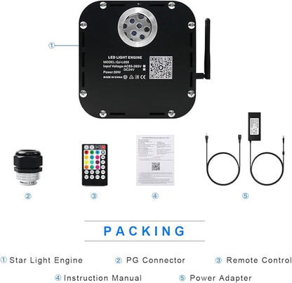 AMKI High Brightness 50W Twinkle Sound Mode RGBW Light Source Engine Driver Remote/APP Control Starlight Box Motor for Fiber Optic Star Ceiling Light Kit