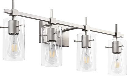 SOLFART 4 Light Bathroom Vanity Lights Bathroom Lights Over Mirror Vintage Bath Lighting Brushed Nickel Wall Sconce with Glass Shade
