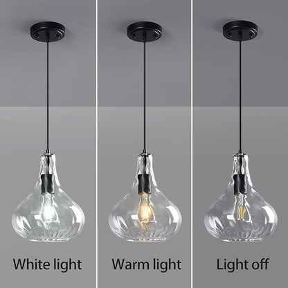 Modern Glass Pendant Light 9.44 in Clear Hammered Glass Shade Black Farmhouse Island Pendant Lights for Kitchen Pendant Lighting Over Sink Dining Room Bedroom