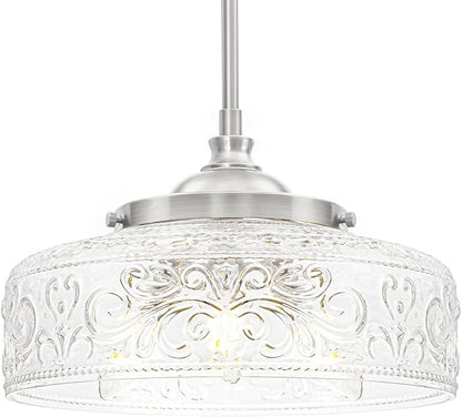Brushed Nickel Pendant Light with Clear Glass Lampshade, 3-Light Adjustable Pendant Lights Kitchen Island, Vintage Kitchen Pendant Light Ceiling Hanging Lights for Dining Room Hallway Bathroom, E12*3