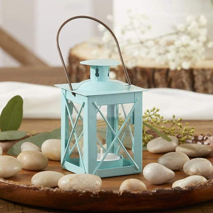 Kate Aspen Decorative Lanterns - Set of 12 - Luminous Metal Lantern Tealight Candle Holders for Wedding, Home Decor and Party - 4.5" H (6.5" H with Handle) – Blue