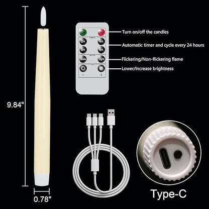 GenSwin Rechargeable Flameless Taper Candles, 3 Pack Ivory LED Taper Candles Battery Operated with Remote Timer, Real Wax Flameless Candlesticks for Christmas Holiday Home Decor