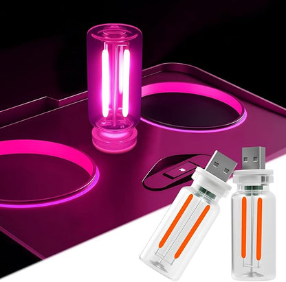 2 PCS Car USB Night Light Bulb, Touch Dimmable Car Interior Ambient Lights, Portable Mini USB Retro Glass Bottle Lamp Decorations for Vehicle, Bedroom, Hallway, Camping (Pink)