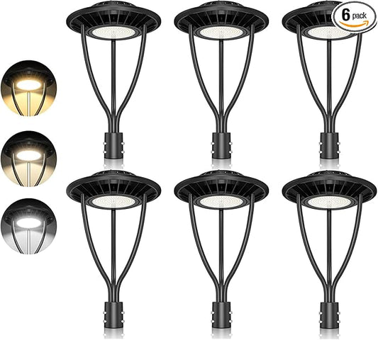 ADUB 6PCS LED Post Lights 100W 80W 60W, LED Post Top Light 3000K 4000K 5000K Adjustable, ETL Listed Outdoor Lamp Post Pole Fixture with Photocell, IP65 Commercial Street Area Lighting, AC 100-277V