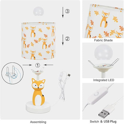 Fox LED Table Lamps with USB Port DC5V,Set of 2,Orange Kids Table Lamp,Night Light for Kids Room,Nursery,Bedroom,Kitchen Counter,Gameroom,Φ5.91×H12.88IN,Hand-Made