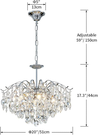 Saint Mossi Modern K9 Crystal Chandeliers, Middle Century Modern Design Chandelier Light Fixture for Dining Room, D20 x H17, Adjustable Chains 59", Chrome Finish Metal Frame