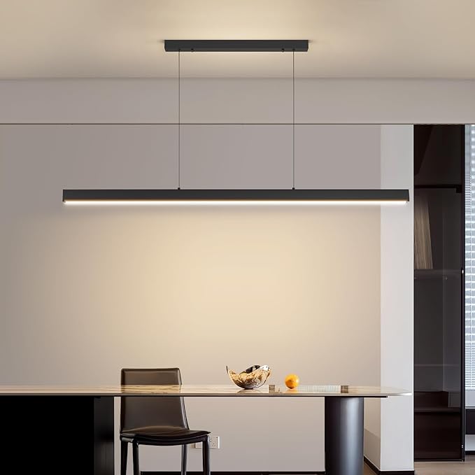 Modern LED Linear Pendant Light, 47IN Ceiling Chandlier Light Fixtures Hanging with Remote Control 3000k-6500K Adjustable Color Temperature Island Light for Dining Room, Kitchen
