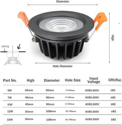 LS-PRO 4.25inch 12w LED Recessed Ceiling Light Slim Aluminium Panel, Anti Rust Fixture Downlight Shower Spotlight IP65 Waterproof for Wet Location Indoor & Outdoor Natural light/4000k-White Body