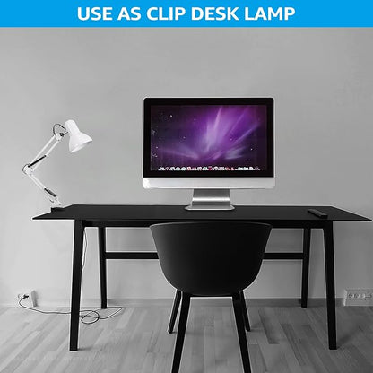 TORCHSTAR Metal Desk Lamp with Clamp, Swing Arm, Architect Adjustable Gooseneck Table Lamp, Clip Desk Lights for Home Office, Work, Study, Reading, E26 Base, Multi-Joint, White