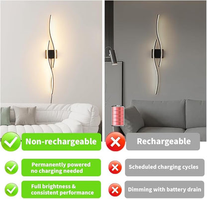 Daunton Modern Plug in Wall Sconces Set of Two, RC Dimmable LED Plug in Wall Light, Black Sconce Wall Lighting for Living Room, Hallway, Bedroom