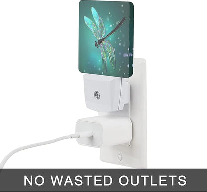 Dragonfly Night Light,Fantasy Green Dragonfly Plug-in Night Lights with Dusk-to-Dawn Sensor for Bedroom, Bathroom and Living Room Sleep Friendly lamp for Women/Girls/Boys Gift,0.5W