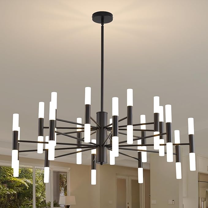 Black Modern Chandelier 40-Light, Large Farmhouse Round Candle Chandeliers with Acrylic Shades, 38.6" Dining Room Light Fixture for High Ceilings, Living Room, Foyer, Entryway, G9 Base