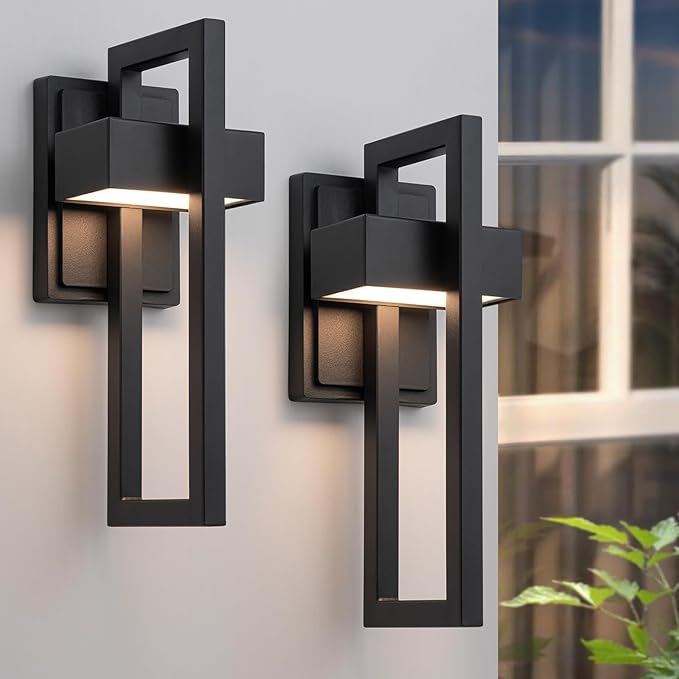 2-Pack Modern Outdoor Wall Lights, 15W LED Exterior Lighting Fixtures, 3000K Warm White Matte Black Wall Sconces for Front Door, Porch, Garage and Patio