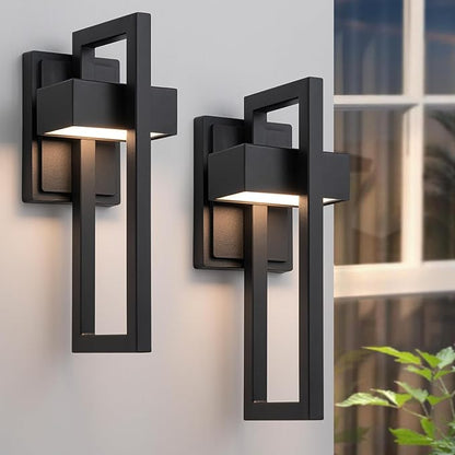 2-Pack Modern Outdoor Wall Lights, 15W LED Exterior Lighting Fixtures, 3000K Warm White Matte Black Wall Sconces for Front Door, Porch, Garage and Patio