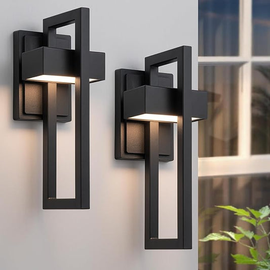 2-Pack Modern Outdoor Wall Lights, 15W LED Exterior Lighting Fixtures, 3000K Warm White Matte Black Wall Sconces for Front Door, Porch, Garage and Patio