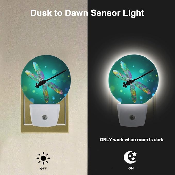 EKOBLA Dragonfly Plug-in Night Light, Fantasy Green Insect LED Nightlight for Kids, 0.5W for Stairway, Hallway & Bedroom