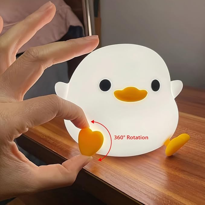 IFTHFOUR DoDo Duck Night Light, LED Cute Silicone Dimmable Nursery Lamp, Rechargeable USB-C Bedside Touch Sensor Lamp, RGB & Warm White Light for Kids, Bedrooms, Dorm Decor, and Gift Ideas(Charging)