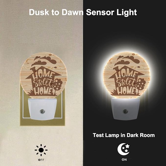 Novelty Night Light Home Sweet Home Wooden Night Lights Plug into Wall for Boys Girls, Plug-in Nightlight 0.5W LED Lighting for Stairway Hallway Bedroom