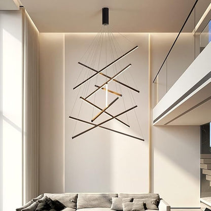 JAYMP Modern LED Chandeliers Dimmable Pendant Light Fixture for High Ceiling Living Room Dining Room Staircase Restaurant Sputnik Floating Sculptural Art Hanging Lamp (Black, 9-Lights)