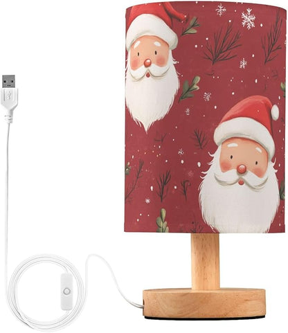 Bedside Table Lamp Christmas Santa Snowflake Nightstand Lamp with Wood Desk Lamps for Bedroom Living Room Nursery Office Home Decor
