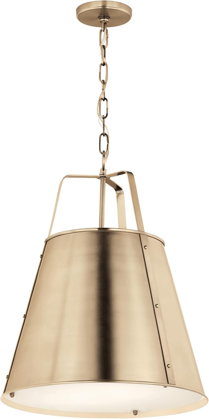 Kichler Etcher 2-Light Pendant Light Fixture, Kitchen Island Hanging Pendant with Etched Painted White Glass Diffuser in Champagne Bronze for Dining Room (22.5" x 18"), 52711CPZ