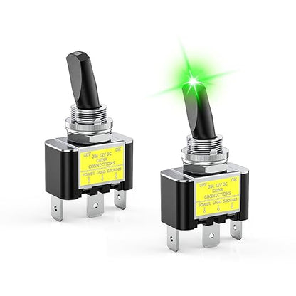 Nilight 2PCS Green LED Toggle Switch 12V DC 30A 3 Pin On Off 2 Position Heavy Duty Rocker Switch with 14AWG Wire for Automotive Cars Trucks Boats Racing Cars Auto Boat