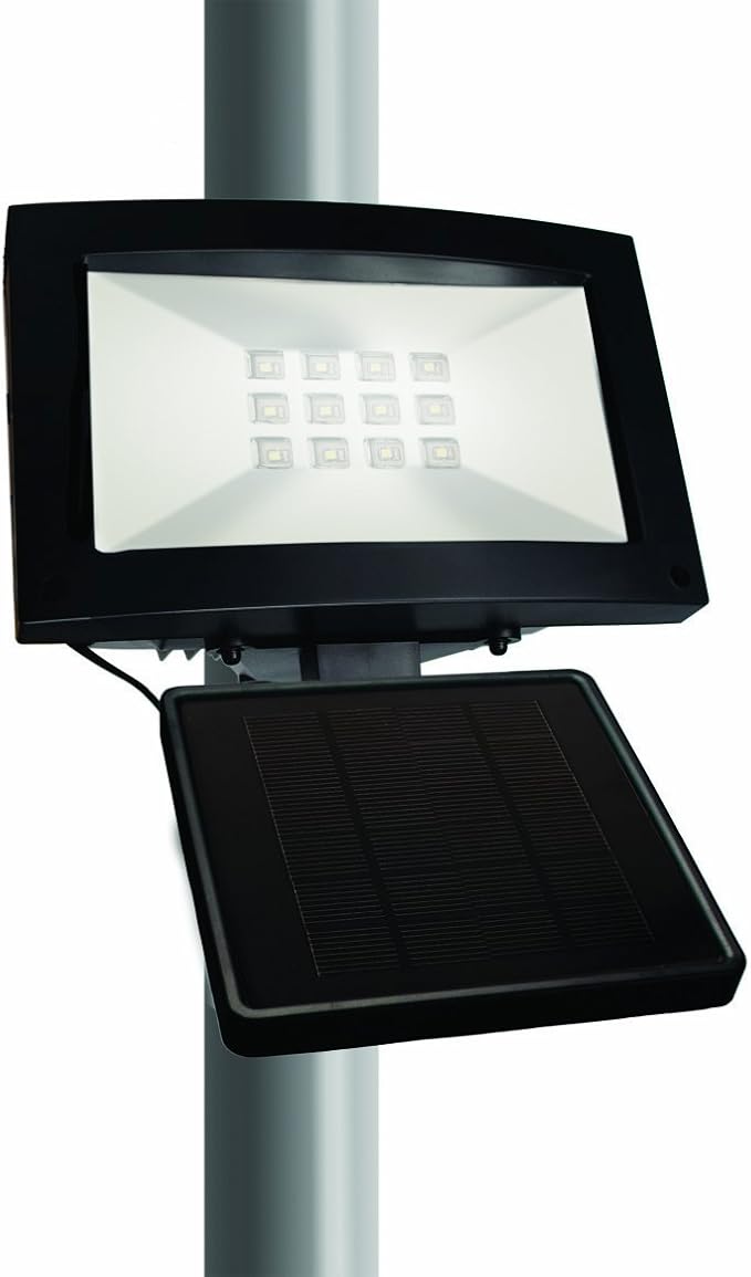 Maxsa 40330-RS 80LM 12 LED Solar-Powered Dusk to Dawn Outdoor Flood Light, 10 Hour Weatherproof and Dark Sky Compatible Cool White Security Light, Black
