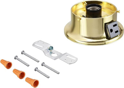 Aspen Creative 22103-06-1, Flush Mount Ceiling Fixture Shade Holder Kit with Outlet in Brushed Brass Finish 3-5/8" Fitter, 4-3/4" Diameter x 2" Height