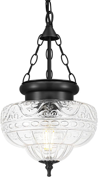 Vintage Pendant Light, Matte Black Pendant Lights Kitchen Island with Unique Thickened Glass, Hanging Lighting Fixtures with Adjustable Chain, Chandelier for Kitchen, Island, Dining Room, Entryway