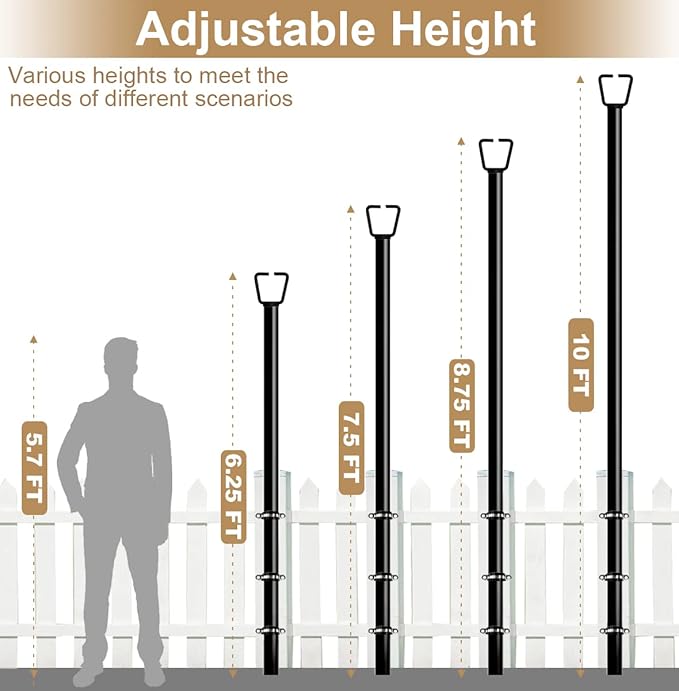Queension 10FT Deck String Light Poles for Outdoor String Lights for Garden, Backyard, Patio Lighting Stand for Parties, Bistro & Weddings, 2 Pack