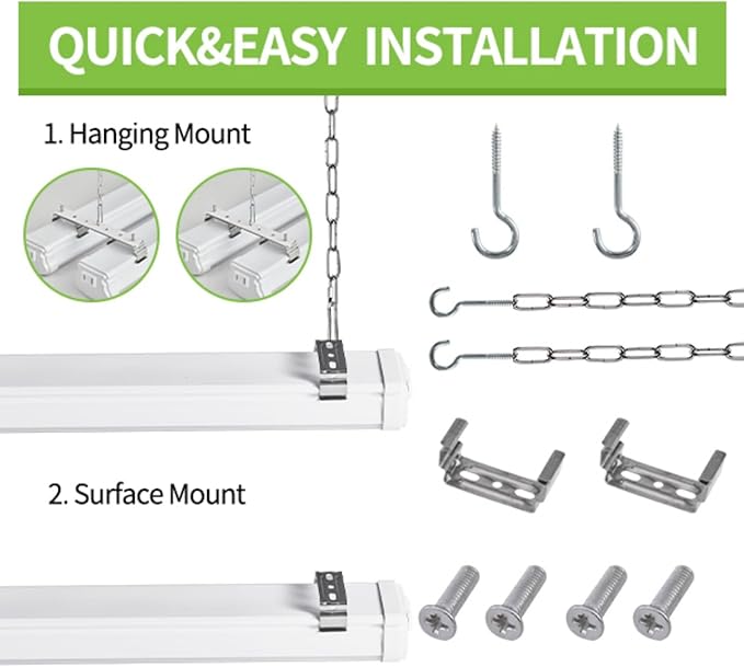 2FT Linkable 20W LED Shop Lights Warm White 5000K Utility Shop Lights 2000LM for Garages Shop, Linear Work Light Fixture Hanging or FlushMount with Plug, ETL 4 Pack