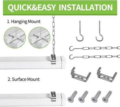 2FT Linkable 20W LED Shop Lights Warm White 5000K Utility Shop Lights 2000LM for Garages Shop, Linear Work Light Fixture Hanging or FlushMount with Plug, ETL 4 Pack