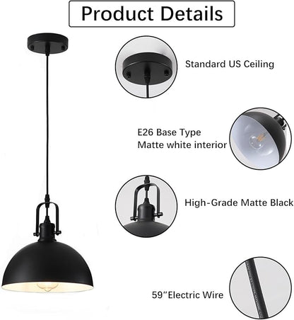 Farmhouse Pendant Lights Kitchen Island 3 Pack, Matte Black Modern Hanging Light Fixtures, Industrial Ceiling Pendant Lighting Over Sink Dining Room